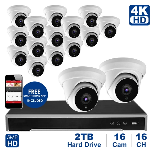 Anpviz 16 channel 4K home security system with 16 Dome 5MP 2592x1944P IP POE Cameras, 4TB Storage - Outdoor weatherproof IP Poe Security cameras, 100ft Night Vision - H.265+ , Plug and Play,Remote Home Monitoring System, IPK7616035-16