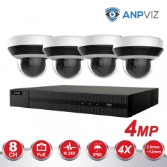 Anpviz (Hikvision Compatible) 4MP 8CH IP PoE Camera System, 8CH 4K Ultra HD NVR PoE, 4MP H.265 Dome POE IP PTZ Camera 4X Zoom PTZIP204WX4IR 20m IR Audio Input/Output Weatherproof IP66, 2.8mm~12mm Motorized Lens