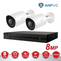 (Hikvision Compatible) Anpviz 8MP 8CH PoE IP Camera System, 8 Channel 4K Onvif NVR, 2 x 8MP 3840x2160P IP PoE Bullet Cameras With 3.6mm Fixed Lens, SD Card Slot, Night Vision 98ft, Motion Detection