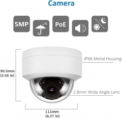 Anpviz 5MP IP POE Security Camera System, 8CH 4K H.265 NVR with 2TB HDD with(4) 5MP Outdoor IP POE Dome Cameras Home Security System with Audio, Weatherproof, 98ft Night Vision, IVMS4200, Hik-Connect（IPK1080250W-S-4）