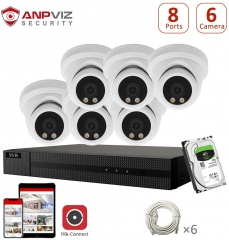 8CH 4K NVR System CCTV Camera Kit 2TB HDD with 6pcs 5MP IP POE Outdoor Cameras Night Vision Motion Detection Waterproof Onvif Compatible H.265