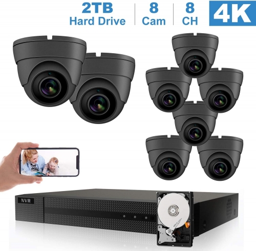 Anpviz (Hikvision Compatible) 5MP 8CH PoE IP Camera System, 8CH 4K Ultra HD PoE NVR, 8 x 5MP 2592x1944P H.265 IP POE Dome Camera Wide Angle 2.8mm P2P IP Security Camera Night Vision 98ft, Audio, Motion Detection, Weatherproof IP66 Onvif