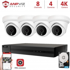 Anpviz 8 Channel 8MP Camera Security NVR System, 8CH 4K H.265 NVR with 4pcs 4K Turret Outdoor IP POE Cameras Home Security System with Audio, Weatherproof, 98ft Night Vision with 2TB HDD