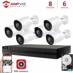 (Hikvision Compatible) Anpviz 5MP 8CH PoE IP Camera System, 8 Channel 4K Onvif NVR, 6 x 5MP 2592x1944P HD Bullet IP PoE Cameras, Audio, SD Card Slot, 98ft IR,Motion Detect, Weatherproof IP66