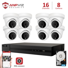 Anpviz (Hikvision Compatible) 5MP 16CH PoE IP Camera System, 16 Channel 4K HD POE NVR, 8 x 5MP 2592x1944P Dome IP PoE Cameras, Weatherproof IP66, Motion Alert, 2.8mm Fixed Lens, Onvif