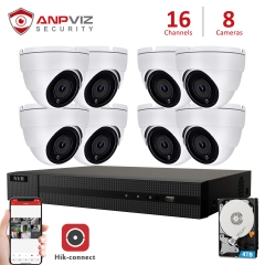 Anpviz (Hikvision Compatible) 5MP 16CH PoE IP Camera System, 16CH 4K PoE NVR, 8 x 5MP 2592x1944P H.265 IP POE Dome Camera Wide Angle 2.8mm IP Security Camera Night Vision 98ft, Audio, Motion Detection, Weatherproof IP66 Onvif, White
