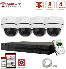 8CH 4K NVR System H.265 CCTV Camera Kit 2TB HDD with 4pcs 8MP IP POE PTZ Cameras 4X Optical Zoom Outdoor Night Vision Motion Detection Waterproof