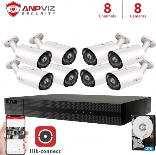 Anpviz(Hikvision Compatible) 5MP 8CH H.265 IP PoE Camera System, 8 Channel 4K HD POE NVR, 8 x 5MP 2592x1944P Motion Alert PoE IP Bullet Cameras 4X Optical Zoom Vari-focal 2.8~12mm Motorized Lens, Indoor Outdoor Weatherproof IP66, SD Card Slot