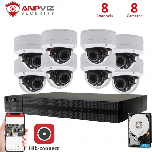 Anpviz 5MP 8 Channel Security Camera NVR System,8CH 4K H.265 NVR with 2TB HDD with 8pcs 5X 5MP Dome Outdoor IP POE Cameras Home Security System with Audio, Weatherproof, 98ft Night Vision