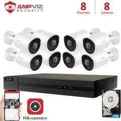(Hikvision Compatible) Anpviz 5MP 8CH PoE IP Camera System, 8 Channel 4K Onvif NVR, 8 x 5MP 2592x1944P HD Bullet Audio IR IP PoE Cameras With SD Card Slot, Night Vison 98ft ,Motion Detection, Plug and Play