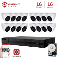 Anpviz (Plug & Play Hikvision) 5MP 16CH IP PoE Camera System, 16CH 4K PoE NVR Onvif, 16 x 5MP H.265 2.8mm Fixed Lens IP POE Dome Camera, Night Vision 98ft, Audio, Motion Alert, Indoor/Outdoor Weatherproof IP66