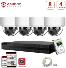 Anpviz 5MP 8 Channel Security Camera NVR System,8CH 4K H.265 NVR with 2TB HDD with 4pcs 5X 5MP Dome Outdoor IP POE Cameras Home Security System with Audio, Weatherproof, 98ft Night Vision