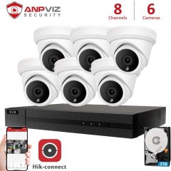 Anpviz (Hikvision Compatible) 8CH 5MP NVR KIT 8CH 4K POE NVR Onvif, 5MP H.265 Night Vision 98ft POE Dome IP Camera 2TB HDD included P2P IP Security Camera Motion Alert, Weatherproof IP66, 2.8mm Wide Angle Lens