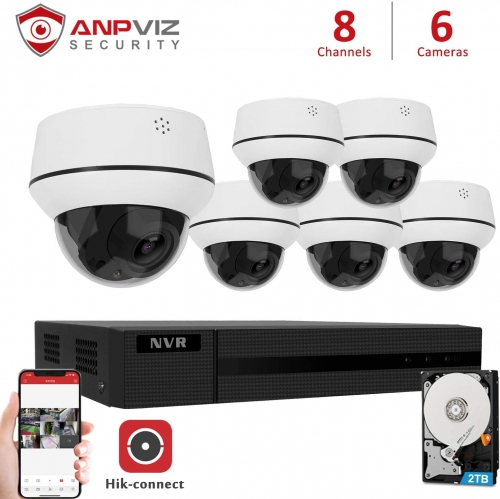 Anpviz 5MP 8 Channel Security Camera NVR System,8CH 4K H.265 NVR with 2TB HDD with 6pcs 4X 5MP Dome Outdoor IP POE Cameras Home Security System with Audio, Weatherproof, 98ft Night Vision
