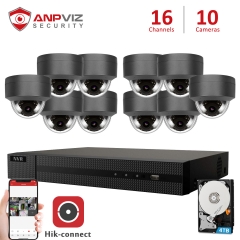 Anpviz (Hikvision Compatible) 5MP 16CH IP PoE Camera System, 16 Channel 4K POE NVR, 10 x 5MP 2592x1944P IP66 IP Dome PoE Cameras, Audio, Motion Alert, 2.8mm Fixed Lens, Gray