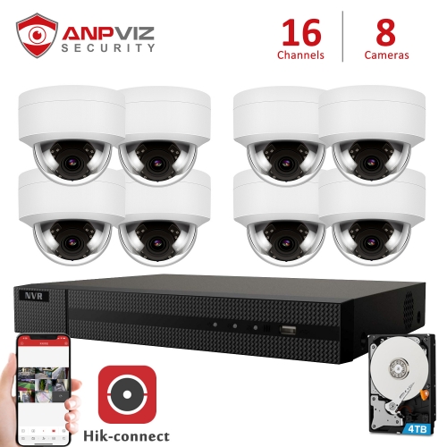 Anpviz (Hikvision Compatible) 5MP 16CH PoE IP Camera System, 16 Channel 4K HD POE NVR, 8 x 5MP 2592x1944P Dome IP PoE Cameras, Buit in Microphone Audio, Weatherproof IP66, Motion Alert, 2.8mm Fixed Lens, White