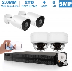 Anpviz (Hikvision Compatible) 5MP 8CH IP PoE Camera System, 8 Channel 4K Onvif NVR, 2 x 5MP Bullet IP PoE Cameras With Audio, SD Card Slot , 2.8mm Fixed Lens, 2 x 5MP Dome IP PTZ POE Cameras With 3X Optical Zoom 2.8~8mm Motorized Lens