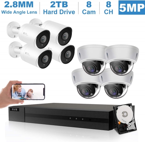 2020 NEW Anpviz 4K HD 8CH Home Security CCTV Camera System, 8MP NVR With 8pcs 5MP IP POE Camera, 2.8mm Wide Angle lens, IP66 Weatherproof, Built in 2TB HDD, IVMS4200, Hik-Connect