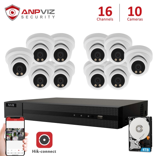 Anpviz 16CH NVR 10Pcs 5MP Turret POE IP Camera NVR Kit ColorVu Security System 2.8mm Fixed Lens IR NVR Kit P2P View Onvif H.265