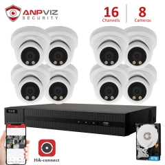 Full color night vision Anpviz 16CH NVR 8Pcs 5MP Turret POE IP Camera NVR Kit ColorVu Security System 2.8mm Fixed Lens IR NVR Kit P2P View Onvif H.265