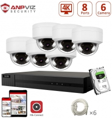 Anpviz (Hikvision Compatible) 8CH 5MP NVR KIT 8CH 4K POE NVR Onvif, 6 x 5MP H.265 POE Dome IP Camera 2TB HDD included, Audio, Weatherproof IP66, Indoor Outdoor ONVIF Compliant, Wide Angle 2.8mm,White