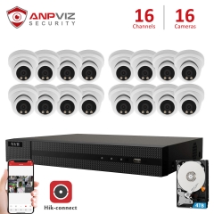 Anpviz 16CH NVR 16Pcs 5MP Turret POE IP Camera NVR Kit ColorVu Security System 2.8mm Fixed Lens IR NVR Kit P2P View Onvif H.265