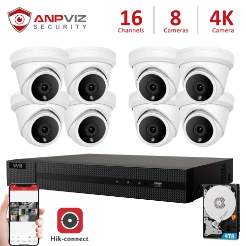 Anpviz 16CH NVR 8Pcs 4K 8MP Turret POE IP Camera NVR Kit Outdoor Security System Audio Recording IP66 Night vision Onvif H.265