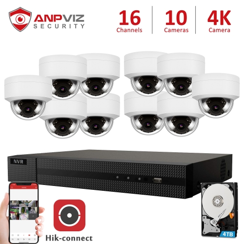 Anpviz 16CH NVR 10Pcs 8MP Dome POE IP Cameras NVR Kit Outdoor Security System Audio Weatherproof H.265 4K Output P2P View