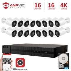 Anpviz 16CH NVR 16Pcs Bullet 8MP POE IP Cameras NVR Kit Security System Outdoor Night Vision Motion Detection H.265 Onvif P2P