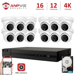 Anpviz 16CH NVR 12Pcs 4K 8MP Turret POE IP Camera NVR Kit Outdoor Security System Audio Recording IP66 Night vision Onvif H.265