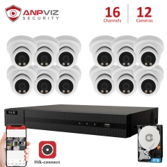 Anpviz 16CH NVR 12Pcs 5MP Turret POE IP Camera NVR Kit ColorVu Security System 2.8mm Fixed Lens IR NVR Kit P2P View Onvif H.265