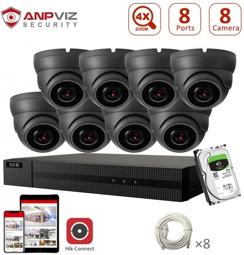 8CH 4K NVR System 2TB HDD H.265 CCTV Camera Kit with 8pcs 5MP IP POE Cameras 4X Optical Zoom Outdoor Night Vision Motion Detection Waterproof