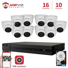 Anpviz 16CH NVR 10Pcs 5MP White Dome POE IP Camera NVR Kit Security System 2.8-12mm 4X Zoom IR 30m NVR Kit P2P View Onvif H.265