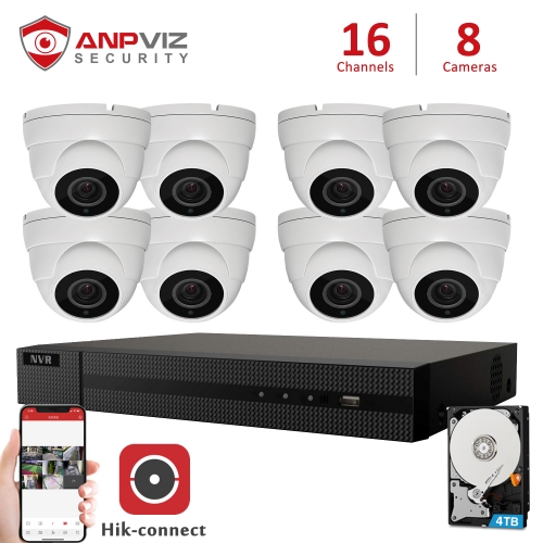 Anpviz 16CH NVR 8Pcs 5MP White Dome POE IP Camera NVR Kit Security System 2.8-12mm 4X Zoom IR 30m NVR Kit P2P View Onvif H.265