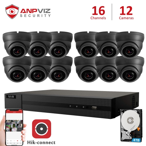 Anpviz 16CH NVR 12Pcs 5MP Gray Dome POE IP Camera NVR Kit Security System 2.8-12mm Lens 4X Zoom IR NVR Kit P2P View Onvif H.265