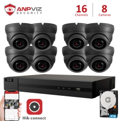 Anpviz 16CH NVR 8Pcs 5MP Gray Dome POE IP Camera NVR Kit Security System 2.8-12mm Lens 4X Zoom IR NVR Kit P2P View Onvif H.265