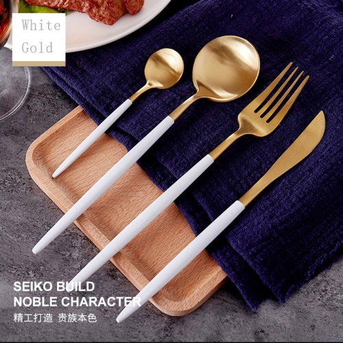 Top quality flatware cutlery stainless steel dinnerware sets white gold cutlery for wedding hire