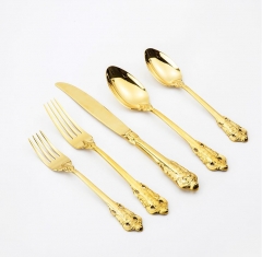 Popular Royal Palace style 18/10 gold stainless steel cutlery with fork knife and spoon