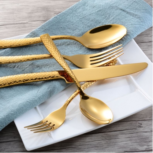 Embossed handle Gold stainless steel cutlery set wholesale