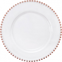 Wholesale Cheap Gold Silver Beaded Edge Clear Glass Charger Plate