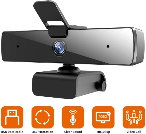 Camara with microphone Ideal for video calls or online classes, PC 1080P 2MP Full HD PC Desktop Computer Laptop Mac Webcam for streaming video calls Recording Videoconference Studio Video Teaching Business video games