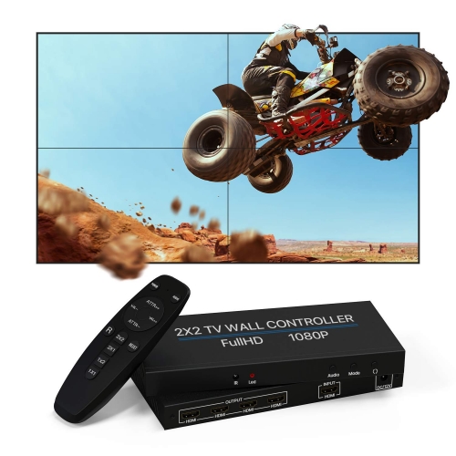 NIERBO 2 x 2 HDMI-Video-Wand-Controller, 1080p @ 60 Hz, HD-Display, 180 Grad drehbar, 8 Display-Modi – 2 x 2, 1 x 3, 1 x 4, 2 x 1, 3 x 1, 4 x 1, HDMI-Eingang und -Ausgang.