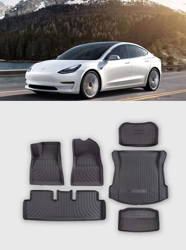 Full Set of TPE Floor Mats and Rear Trunk Cargo Tray for Tesla