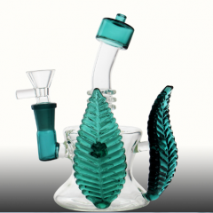 New Arrival Pale blue leaves Wine bottle Clear Glass Water pipe bong