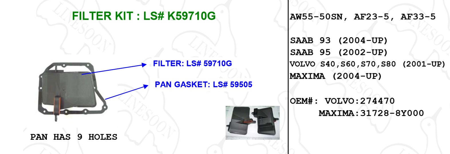 AW55-50SM AF23-5 AF33-5 55-50 55-51 Automatic Transmission Filter for SAAB VOLVO OEM 274470 31728-8Y000
