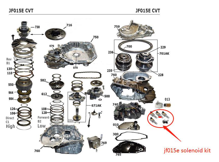 RE0F11A JATCO JF015E CVT Automatic Transmission Solenoid kit JF015E-0015-OEM