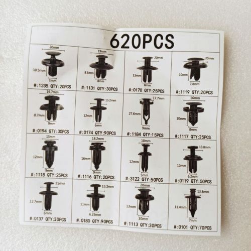 AATP-0242-AM car retainer clips plastic fastening kit 16kinds 620pcs in total with tools 10 cable ties 20 voice cotton tools 5 sets