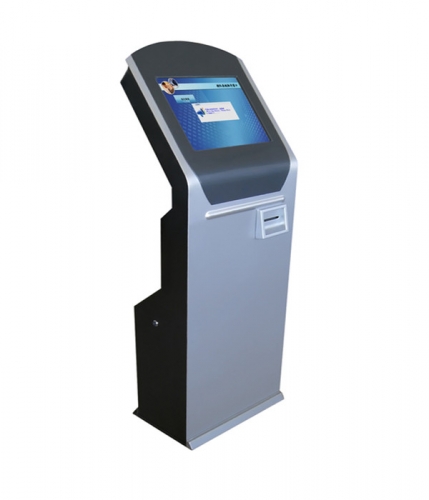 Touch screen queue machine kiosk with thermal printer