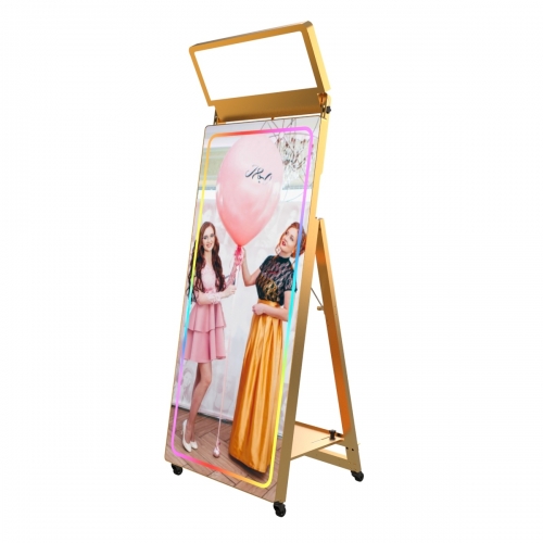 2023 Gold Selfie Mirror Photo Booth Magic Mirror Machine Led Frame with Printer and Camera