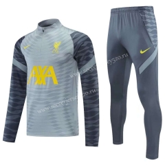 2021-2022 Liverpool Light Gray Thailand Soccer Tracksuit-CS